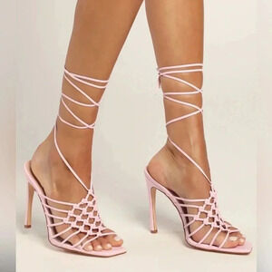 Lulus Brendan Pink Knotted Lace Up High Heel Sandals
